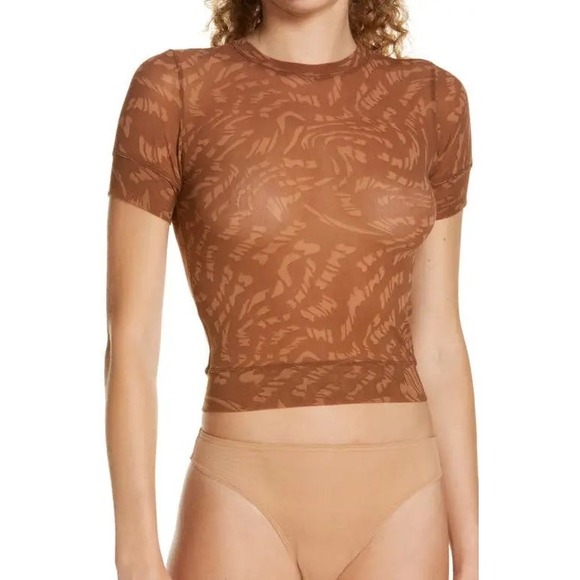 SKIMS Summer Mesh T-Shirt in Latte Swirl Women's Size Small - Picture 1 of 5
